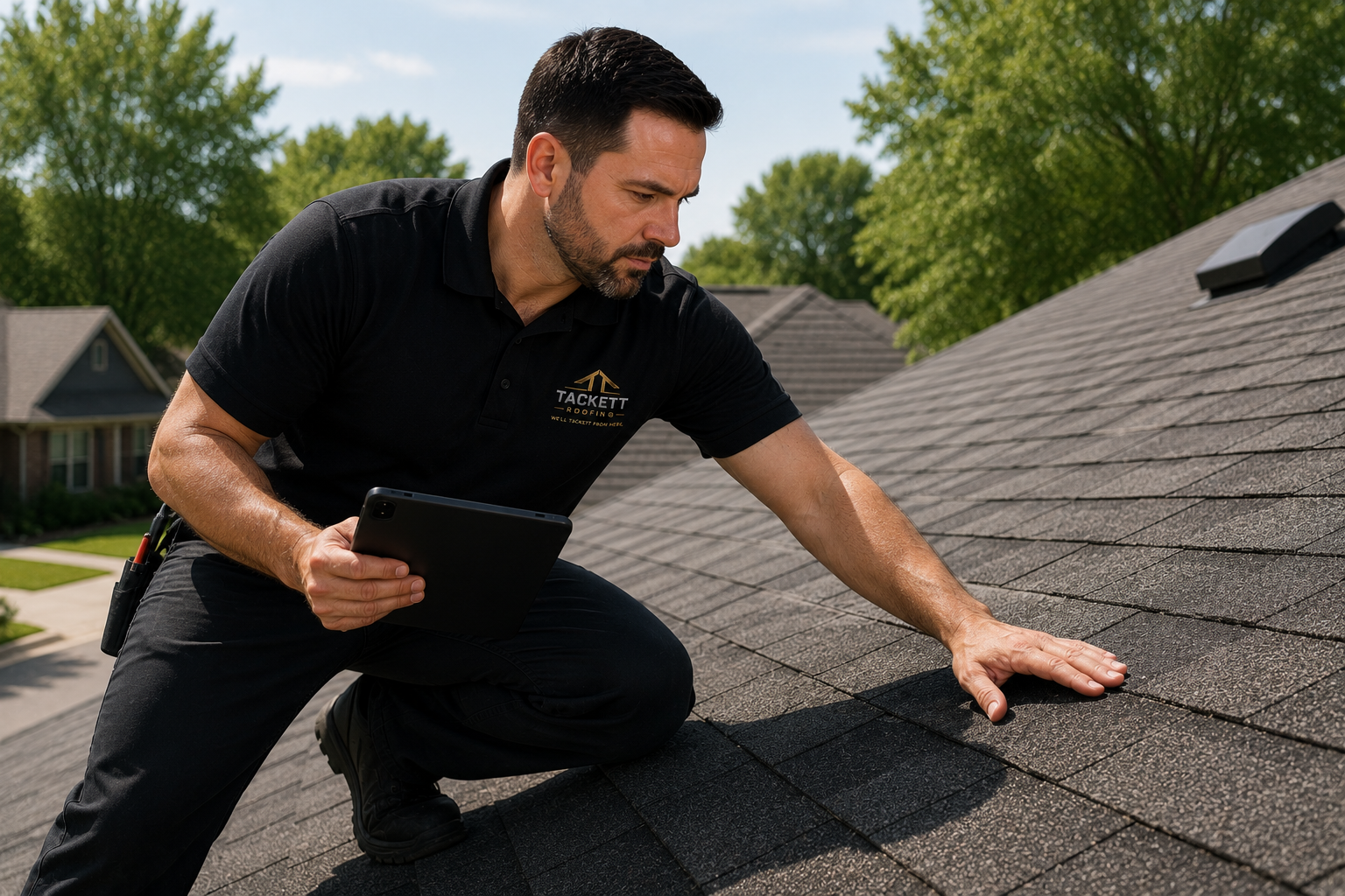 Roof inspection during roof replacement consultation